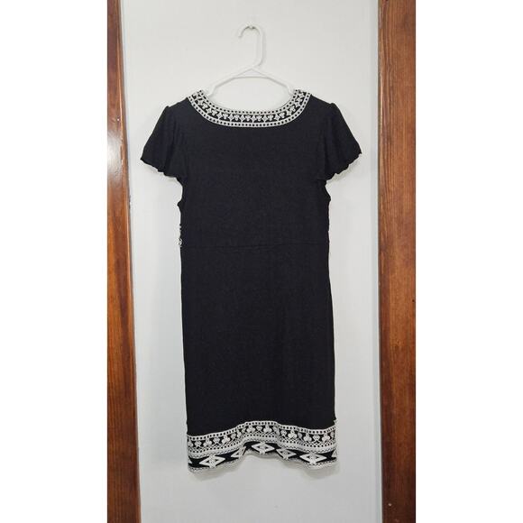INC Petite Embroidery Black Flutter Short Sleeve Knit Dress Size Medium Stretch - Picture 2 of 7